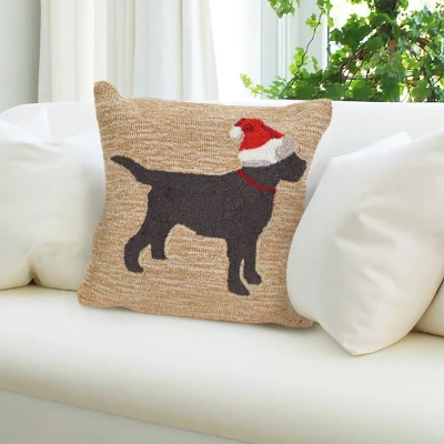 18"x18" Front Porch Christmas Dog Indoor/Outdoor Square Throw Pillow Neutral - Liora Manne 1 18"x18" Front Porch Christmas Dog Indoor/Outdoor Square Throw Pillow Neutral - Liora Manne