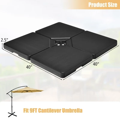 Costway Patio 4pcs 13L Cantilever Offset Umbrella Base Heavy Duty Outdoor Square Black 2 Costway Patio 4pcs 13L Cantilever Offset Umbrella Base Heavy Duty Outdoor Square Black - Image 2