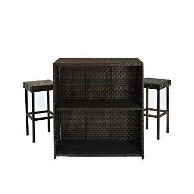 Palm Harbor 3pc Outdoor Wicker Bar Set - Brown - Crosley 7 Palm Harbor 3pc Outdoor Wicker Bar Set - Brown - Crosley - Image 7