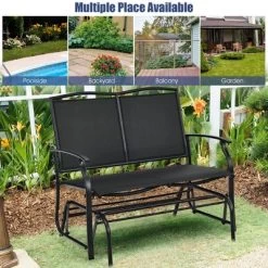Costway Patio Glider Rocking Bench Double 2 Person Chair Loveseat Garden GreyBlack -Quality Garden Outdoor Store GUEST 655ac51a ea62 400a 9c44 7f0799bce918