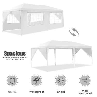 Costway 10'x20' Canopy Tent Heavy Duty Wedding Party Tent 6 Sidewalls W/Carry Bag 6 Costway 10'x20' Canopy Tent Heavy Duty Wedding Party Tent 6 Sidewalls W/Carry Bag - Image 6