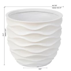 LuxenHome White MgO 15.2-Inch H Waves Design Round Planter -Quality Garden Outdoor Store GUEST 688f79c2 c3b8 49d0 93c5 a15aa2b51557