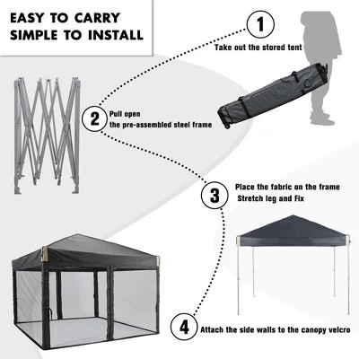 Aoodor 10' X 10' Pop Up Canopy Tent With Removable Mesh Sidewalls, Portable Instant Shade Canopy With Roller Bag 4 Aoodor 10' X 10' Pop Up Canopy Tent With Removable Mesh Sidewalls, Portable Instant Shade Canopy With Roller Bag - Image 4