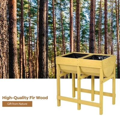 Costway Raised Wooden V Planter Elevated Vegetable Flower Bed Free Standing Planting With Liner 4 Costway Raised Wooden V Planter Elevated Vegetable Flower Bed Free Standing Planting With Liner - Image 4