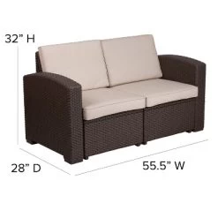 Merrick Lane Outdoor Furniture Resin Loveseat Chocolate Brown Faux Rattan Wicker Pattern 2-Seat Loveseat With All-Weather Beige Cushions -Quality Garden Outdoor Store GUEST 6a3e5948 c572 463b 9111 c191a2ce4f6b