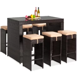 Best Choice Products 7-Piece Outdoor Rattan Wicker Bar Dining Patio Furniture Set W/ Glass Table Top, 6 Stools -Quality Garden Outdoor Store GUEST 6bb271b8 59d8 400e b404 c8f77272404f