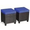 Costway 2PCS Patio Rattan Ottoman Cushioned Seat Foot Rest Coffee Table Furniture Garden Navy
