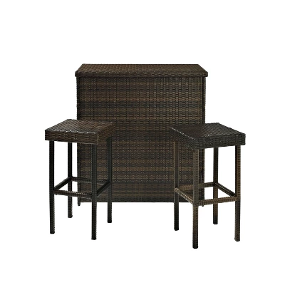 Palm Harbor 3pc Outdoor Wicker Bar Set - Brown - Crosley 5 Palm Harbor 3pc Outdoor Wicker Bar Set - Brown - Crosley - Image 5