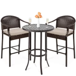 Best Choice Products 3-Piece Outdoor Wicker Bistro Bar Height Set For Patio, Garden W/ Barstools, Steel Frame -Quality Garden Outdoor Store GUEST 6cdc31fd 130f 4cea 91f8 ec8a4a532c5b
