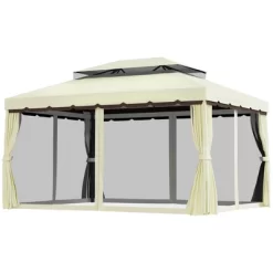 Outsunny 10' X 13' Soft Top Outdoor Patio Gazebo With Polyester Curtains & Air Netting Venting Screens & Aluminum Frame, Cream White -Quality Garden Outdoor Store GUEST 6cea2e0c 0107 4437 8756 c85ac8bc328d