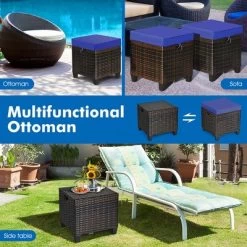 Costway 2PCS Patio Rattan Ottoman Cushioned Seat Foot Rest Coffee Table Furniture Garden Navy -Quality Garden Outdoor Store GUEST 6d1174a7 85f0 4ebf aff6 7bd2f9bb153a