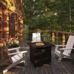 Flash Furniture Outdoor 50,000 BTU Black 28"Square Metal Fire Pit Table With Lid And Lava Rock