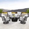Oakland Living 5pc Deep Seating Aluminum Outdoor Patio Fire Pit Dining Set With Stripe Pattern Fire Table Copper/Gray