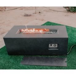 Kante 42" Rectangular Concrete & Metal Outdoor Propane Gas Modern Smokeless Fire Pit Table - Charcoal - Rosemead Home & Garden, Inc.
