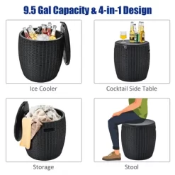 Costway 9.5 Gallon 4-in-1 Patio Rattan Cool Bar Cocktail Table Side Table BrownBlack -Quality Garden Outdoor Store GUEST 6f119d03 efab 4c75 855a dc7802321ca4