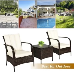 Costway 3 PCS Patio Rattan Furniture Set Coffee Table & 2 Rattan Chair W/White Cushions -Quality Garden Outdoor Store GUEST 6f2bf436 6b7e 460a 8892 032b18575ef3