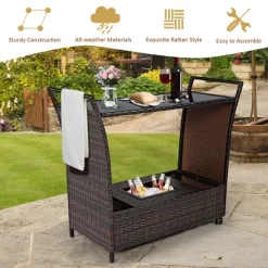 Costway Patio Rattan Bar Serving Cart Wheels Ice Bucket Glass Top Handle Garden -Quality Garden Outdoor Store GUEST 6f9dcc05 9c78 42ef adf8 e4e08bc38dbb