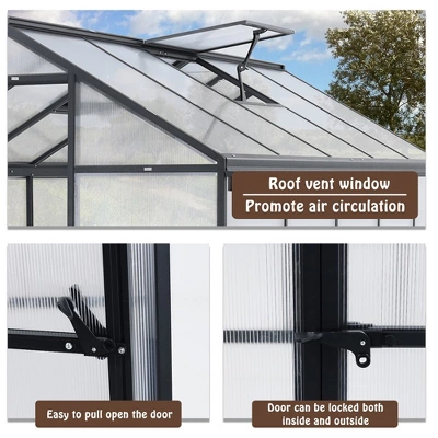 Aoodor Walk-In Greenhouse Polycarbonate Panel Hobby Greenhouses With Aluminum Frame Heavy Duty 2 Aoodor Walk-In Greenhouse Polycarbonate Panel Hobby Greenhouses With Aluminum Frame Heavy Duty - Image 2