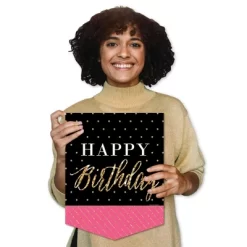 Big Dot Of Happiness Chic Happy Birthday - Pink, Black & Gold - Outdoor Home Decorations - Double-Sided Birthday Party Garden Flag - 12 X 15.25 Inches -Quality Garden Outdoor Store GUEST 6fb8c178 121e 445b a975 8fa13ea19777