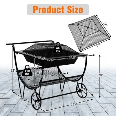 Tangkula 21.5" Fire Pit & Firewood Log Rack Outdoor Square Firepit & Firewood Holder With Spark Screen Rolling Wheels 4 Tangkula 21.5" Fire Pit & Firewood Log Rack Outdoor Square Firepit & Firewood Holder With Spark Screen Rolling Wheels - Image 4