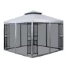 SUGIFT 10' X 10' Outdoor Patio Gazebo Canopy With Mesh Netting Sidewalls And Steel Frame - Light Gray