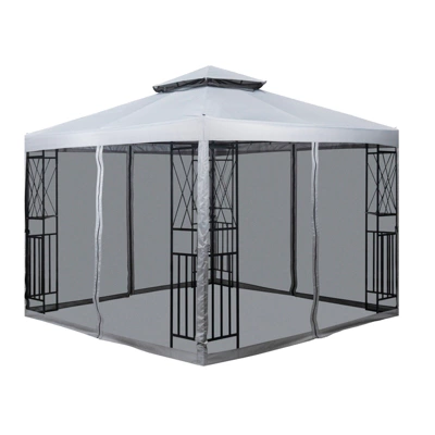 SUGIFT 10' X 10' Outdoor Patio Gazebo Canopy With Mesh Netting Sidewalls And Steel Frame - Light Gray 1 SUGIFT 10' X 10' Outdoor Patio Gazebo Canopy With Mesh Netting Sidewalls And Steel Frame - Light Gray