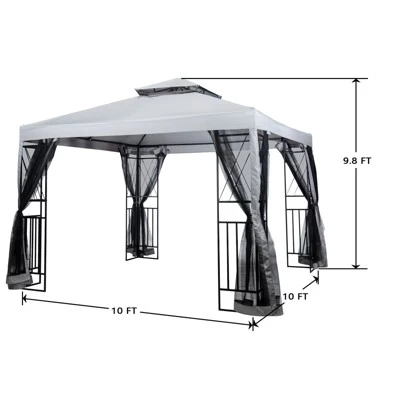 SUGIFT 10' X 10' Outdoor Patio Gazebo Canopy With Mesh Netting Sidewalls And Steel Frame - Light Gray 5 SUGIFT 10' X 10' Outdoor Patio Gazebo Canopy With Mesh Netting Sidewalls And Steel Frame - Light Gray - Image 5