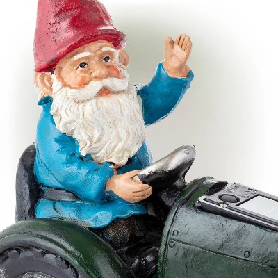 10" Polyresin Solar Tractor Riding Gnome With LED Lights Green - Alpine Corporation 4 10" Polyresin Solar Tractor Riding Gnome With LED Lights Green - Alpine Corporation - Image 4