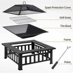 Yaheetech 34in Fire Pit Table Outdoor Patio Fire Pits Square Steel Stove With Mesh Screen And Cover -Quality Garden Outdoor Store GUEST 73522166 7f04 4cf4 8e18 455c21d60fde