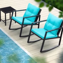 3pc Outdoor Wicker Set With Rocking Chairs & Glass Coffee Table - Devoko -Quality Garden Outdoor Store GUEST 7463b07c 2da0 4411 9254 4ad9ed43a06e