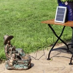 Sunnydaze Decor Sunnydaze Outdoor Polyresin Boy With Dog Solar Powered Water Fountain Feature With LED Light - 15" - Light Brown -Quality Garden Outdoor Store GUEST 74707244 e969 421b bcd3 d911f67c4512