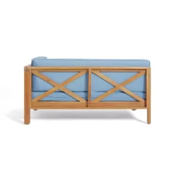 2pc Brava Outdoor Acacia Wood Right Arm Loveseat & Coffee Table With Cushion Teak/Blue - Christopher Knight Home -Quality Garden Outdoor Store GUEST 7573dab1 e8d2 4c3c 9d61 31f3721182a5