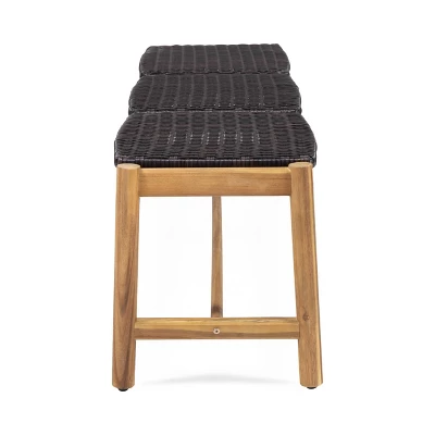 Cambria Outdoor 3 Seater Wicker Bench - Teak/Brown - Christopher Knight Home 2 Cambria Outdoor 3 Seater Wicker Bench - Teak/Brown - Christopher Knight Home - Image 2