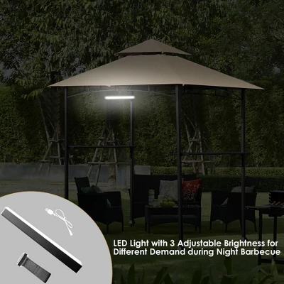 Costway 8' X 5' Outdoor Patio Barbecue Grill Gazebo W/ LED Lights 2-Tier Canopy Top Tan 4 Costway 8' X 5' Outdoor Patio Barbecue Grill Gazebo W/ LED Lights 2-Tier Canopy Top Tan - Image 4