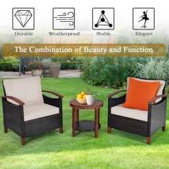 Costway 3PCS Patio Wicker Sofa Set Acacia Wood Frame With Beige &Turquoise Cushion Covers 13 Costway 3PCS Patio Wicker Sofa Set Acacia Wood Frame With Beige &Turquoise Cushion Covers -Quality Garden Outdoor Store GUEST 75ef32c4 536e 4ed2 adb4 636113669b09
