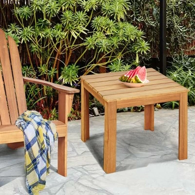 Costway Wooden Square Side End Table Patio Coffee Bistro Table Indoor Outdoor Natural 2 Costway Wooden Square Side End Table Patio Coffee Bistro Table Indoor Outdoor Natural - Image 2