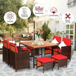 Costway 9PCS Patio Rattan Dining Set Cushioned Chairs Ottoman Wood Table Top WhiteRed 16 Costway 9PCS Patio Rattan Dining Set Cushioned Chairs Ottoman Wood Table Top WhiteRed -Quality Garden Outdoor Store GUEST 76b36f91 90e5 48bb a06b a75c1dd8bf6e
