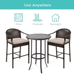 Best Choice Products 3-Piece Outdoor Wicker Bistro Bar Height Set For Patio, Garden W/ Barstools, Steel Frame -Quality Garden Outdoor Store GUEST 7737588f 5673 47ba a0b1 de45b83a63a0