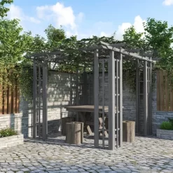 Outsunny 9' X 9' Vinyl Flat Top Pergola, Grape Trellis Outdoor Gazebo, For Garden, Patio, Backyard, Deck