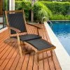 Costway 2PCS Patio Folding Rattan Lounge Chair Wood Frame Retractable Footrest