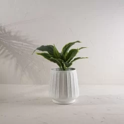 Fluted Sandy Planter White Metal - Foreside Home & Garden