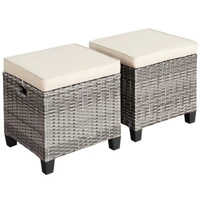 Costway 2PCS Patio Rattan Cushioned Ottoman Seat Foot Rest Table 2 Costway 2PCS Patio Rattan Cushioned Ottoman Seat Foot Rest Table - Image 2