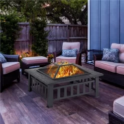 Yaheetech 34in Fire Pit Table Outdoor Patio Fire Pits Square Steel Stove With Mesh Screen And Cover
