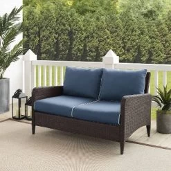 Kiawah Outdoor Wicker Loveseat Blue - Crosley -Quality Garden Outdoor Store GUEST 79607747 de8f 4cb9 bd1a 1ef14d948d70