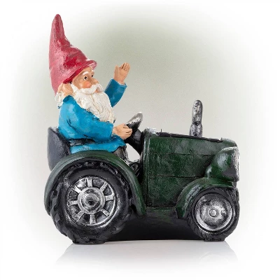 10" Polyresin Solar Tractor Riding Gnome With LED Lights Green - Alpine Corporation 3 10" Polyresin Solar Tractor Riding Gnome With LED Lights Green - Alpine Corporation - Image 3