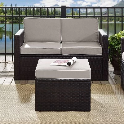 Palm Harbor Outdoor Wicker Ottoman - Gray - Crosley 2 Palm Harbor Outdoor Wicker Ottoman - Gray - Crosley - Image 2