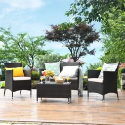 Tangkula 4-Piece Patio Rattan Wicker Conversation Furniture Set Sofa Chair Table Set -Quality Garden Outdoor Store GUEST 7b5f897a 1877 43d2 8369 97a814a87c5f