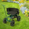 Costway Rolling Garden Cart Outdoor Gardening Workseat With Adjustable Height &Tool Storage