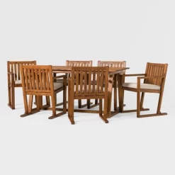 Saracina Home 7pc Modern Slatted Acacia Outdoor Dining Set With Trapezoid Legs -Quality Garden Outdoor Store GUEST 7c578f64 72ae 46c5 ac48 00e4a01b963b