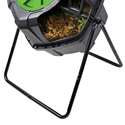 Tumbleweed 110 Liter 29 Gallon Indoor Outdoor Drum Waste Container Bin Garden Compost Tumbler With Stand And Twist Lid, Plastic, Black And Green 4 Tumbleweed 110 Liter 29 Gallon Indoor Outdoor Drum Waste Container Bin Garden Compost Tumbler With Stand And Twist Lid, Plastic, Black And Green - Image 4